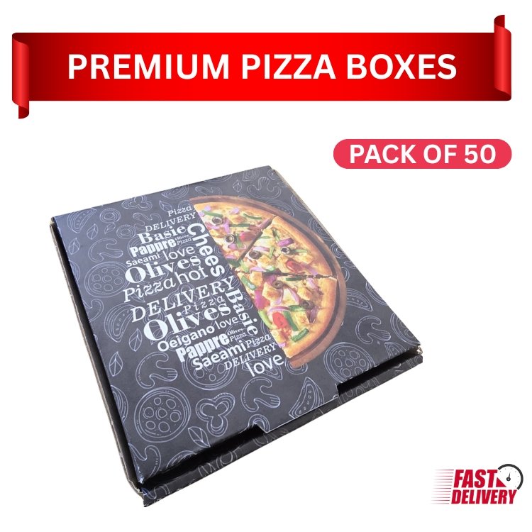 324 PREMIUM PIZZA BOXES BLACK ECO-FRIENDLY STRONG CARDBOARD(PACK OF 50) - Image 1